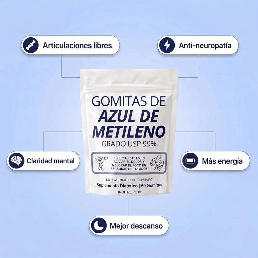GOMITAS DE AZUL DE METILENO PARA EL ALIVIO DEL DOLOR ARTICULAR, NERVIOSO Y EL DESENFOQUE MENTAL