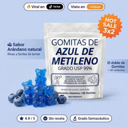 GOMITAS DE AZUL DE METILENO PARA EL ALIVIO DEL DOLOR ARTICULAR, NERVIOSO Y EL DESENFOQUE MENTAL